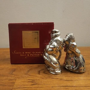 Set of Lenox Pewter Santa & Mrs Claus Kissing Figural Salt & Pepper Shakers NEW - Picture 1 of 9