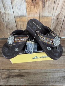 MONTANA WEST BLING CONCHE COFFEE FLIP FLOPS RAINBOW SIZE 8 **NWT** ORIG BOX - Picture 1 of 11