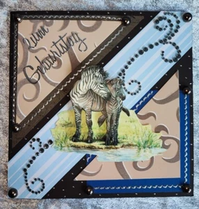 Ausgefallene 3D Grußkarte Handarbeit, Glückwunschkarte, zum Geburtstag Zebra - Bild 1 von 3