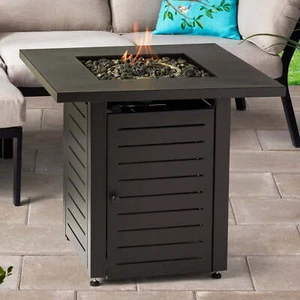 28'' Square Propane Gas Fire Pit Table – 50,000 BTU with Lava Rocks & Cover - Picture 1 of 12