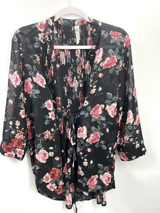 American Rag Damen Kimono geblümt schwarz sm leicht romantisch 3/4 Ärmel - Bild 1 von 3