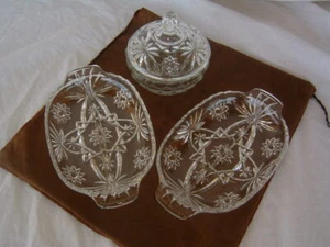 Vintage Anchor Hocking Pressed Glass Divided Serving Plates - Picture 1 of 4