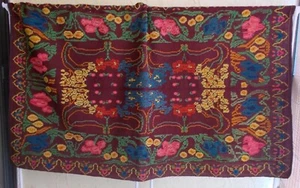 Antique Arts & Crafts Floral Embroidery Large Table or Wall Hanging  47 x 76 - Picture 1 of 22