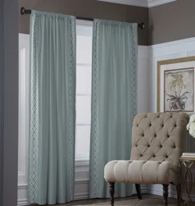 WAMSUTTA Gateway Curtain Rod Pocket Panel Ocean Blue 56" x 108" Drape Weights - Picture 1 of 7