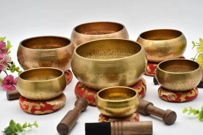 Gulfa hand beaten set Tibetan Singing Bowl Set of 7 Hand Hammered Meditations - Image 1 of 4