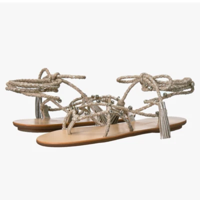 Sandalias LOEFFLER RANDALL Bo Cristal Adornado Trenzado Tobillo Metálicas Talla 8 Foto 1 de 4