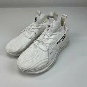 Caitin Mens Just Calm Down White Knit Lace Up Fashion Sneakers Shoes Size 9 - Picture 1 of 6