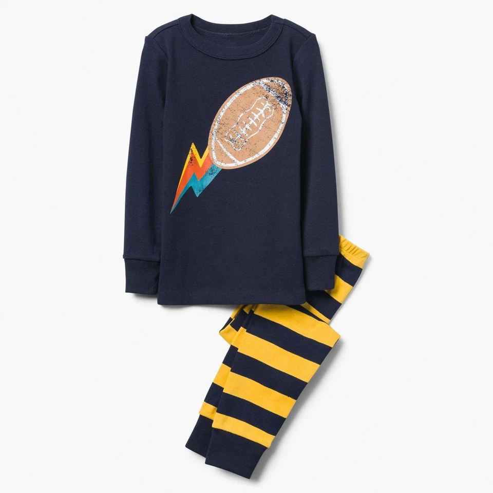 NWT Gymboree Boys Football Gymmies Pajama Set Pj cotton Navy Blue many sizes - Image 1 of 1