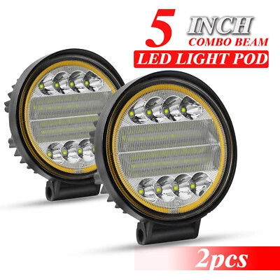 Pair 5''Inch 200W Round LED Work Light Spot Flood Driving Fog Amber Lamp Offroad - Image 1 of 4