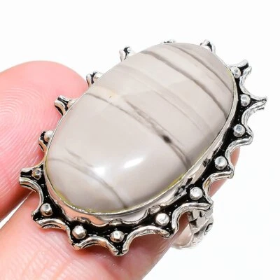 Porcelain Jasper Gemstone 925 Sterling Silver Jewelry Ring Size 9 y491 - Image 1 of 4
