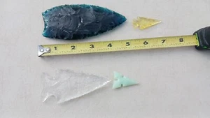 Four Flint Knapped Arrowheads. Mixed Type Glass points - Picture 1 of 22