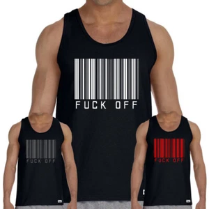 EAKS® Herren Tank Top Motiv: "Fuck Off-Barcode" Strichcode Spruch Muskelshirt - Bild 1 von 19