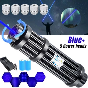10Watt Adjustable Blue Burning Laser Pointer Visible Dot Torch Light 2 Battery - Picture 1 of 11