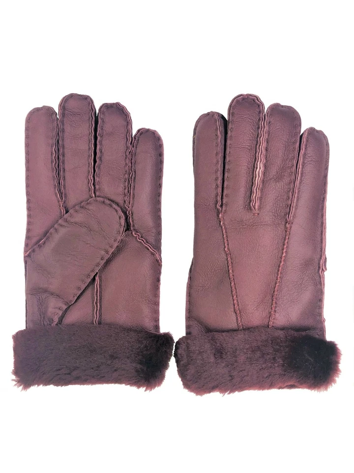 Women's Genuine Sheepskin Burgundy Warm Leather Shearling Fur Gloves  - Image 1 of 1