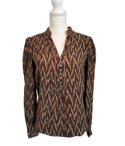 Elizabeth And James Women's Small Blouse Brown Button Down Silk & Lambskin - Picture 1 of 6