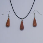 Natural Red Goldstoneteardrop Pendant With Cord Necklace & Teardrop Earrings Set