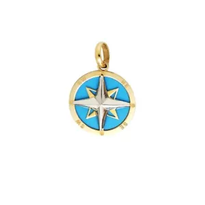 14K YELLOW GOLD TURQUOISE COMPASS NECKLACE - Picture 1 of 3