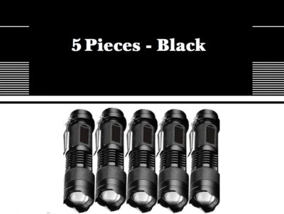 Linterna LED súper brillante Cree Q5 5 PIEZAS NEGRA con lente zoom y clip para cinturón - Imagen 1 de 4