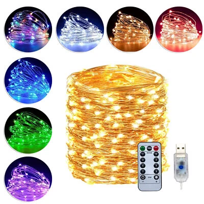 USB Twinkle LED String Fairy Lights 200/300LED Copper Wire Party Decor W/ Remote - Image 1 of 4