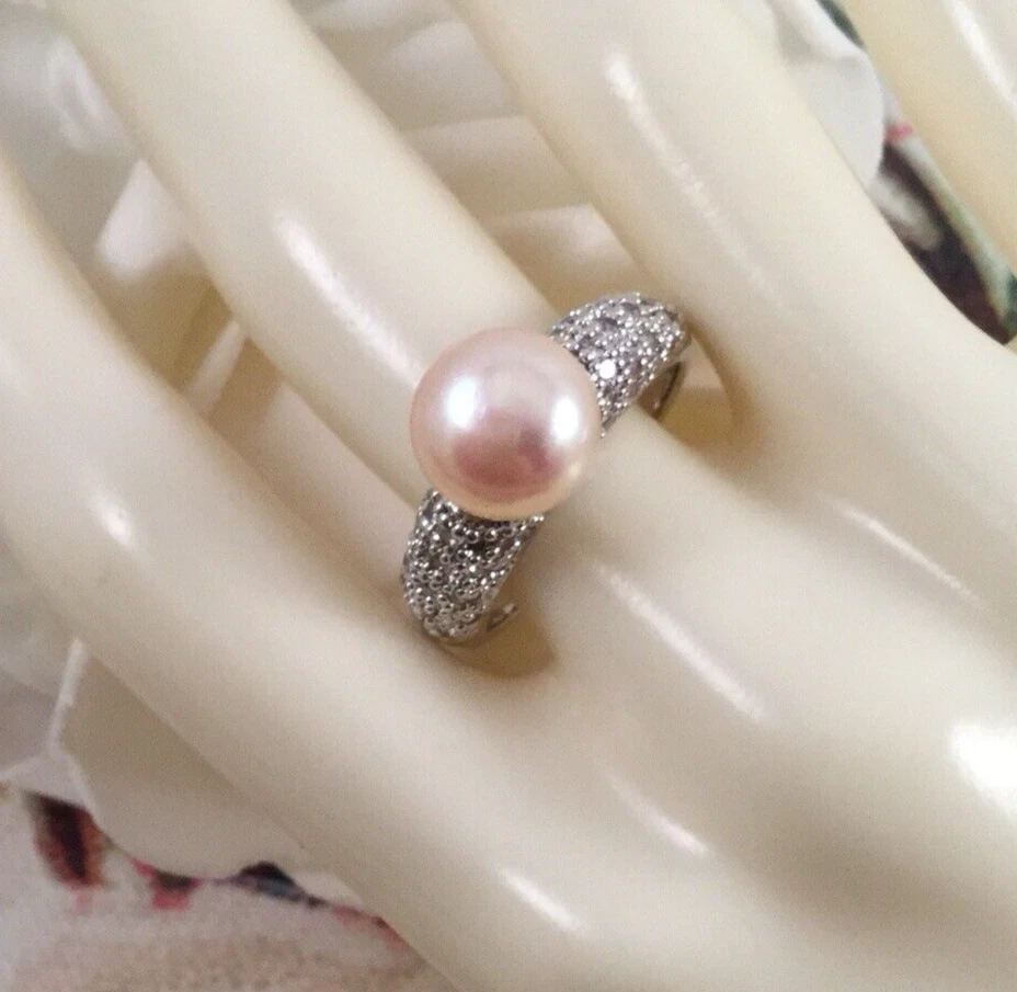 Art Deco Vintage Jewellery Pale Gold Genuine Pearl Ring Antique Jewelry - Image 1 of 4