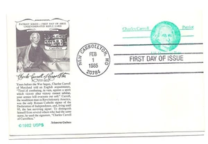 UY35 ND (14c+14c) Charles Carroll, tarjeta de respuesta, Aristocrat Cachets, FDC - Imagen 1 de 1