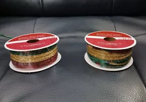 Set of 2, 1/8" Ribbon Bow-tique, By Celebrate ITt, Red, Green And Gold 6 Yds - Picture 1 of 5