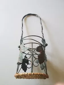 PORTABOTTIGLIE VINO METALLO E RATTAN BOTTIGLIA SINGOLA FOGLIE E UVA - Foto 1 di 6