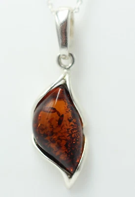 Design Pendente In Ambra 925 Argento Sterling Collana In Ambra Marrone - Immagine 1 di 4