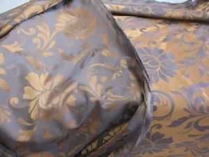 20 Metres vintage faux silk Brocade Jacquard bronze tan brown floral fabric - Picture 1 of 5
