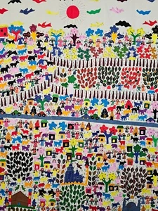 Oak Story Cloth India Hand Embroidered Wall Hanging 92" x 55" Children Village - Picture 1 of 24