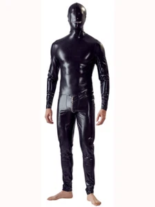 HERREN ELASTISCHER WETLOOK JUMPSUIT CATSUIT BONDAGE SCHWARZ - Bild 1 von 7