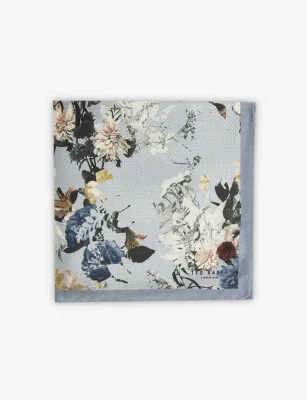 Ted Baker ROMNEY $49 Lt Blue Floral Print Silk Pocket Square BNWT Handkerchief - Image 1 of 3