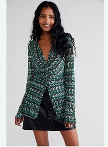 FREE PEOPLE Shirt Oberteil Bluse Lucky Shirtee transparent Knopfleiste Langarm Fisch S - Bild 1 von 10