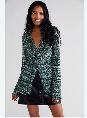 FREE PEOPLE Camisa Top Blusa Suerte Transparente Botón Manga Larga Pez S Foto 1 de 4