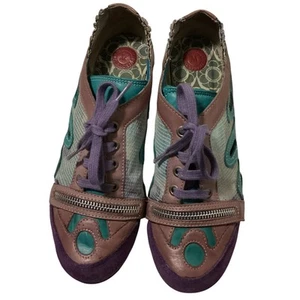 Morenatom - Loran - Purple Leather WEDGE Healed Sneakers women’s sz 8M - Picture 1 of 6