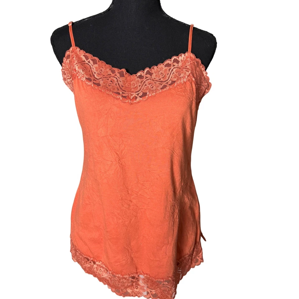 Camiseta sin mangas DKNY Jeans para mujer Y2K encaje ribete cami talla M naranja romántica preppy Foto 1 de 4