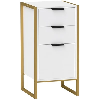 HOMCOM Industrial 3-Drawer Bedroom Chest of Drawers with Metal Frame, White - Image 1 of 4