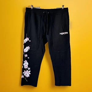 Womens Cotton Sweatpants 2X Plus Size Black With Pockets Ninja Flowers - Picture 1 of 12