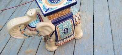 De colección Lucky Chinoiserie Azul y Blanco Elefante Planta Soporte Jardín Estatua Foto 1 de 4