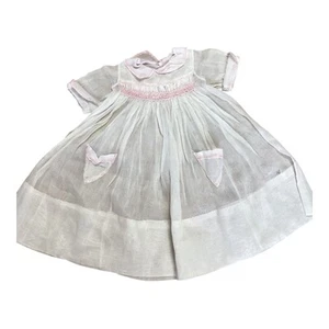 Vintage Doll Dress White Smocked Pink Ideal Vogue American Character Sweet Sue  - Picture 1 of 8