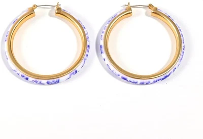 Pendientes de aro de porcelana azul y blanco para mujer aguja vintage grandes redondos...  Foto 1 de 4
