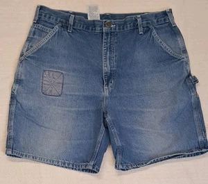 Vintage Carhartt Carpenter Shorts Mens 38 Loose Fit Blue Denim Workwear - Picture 1 of 11