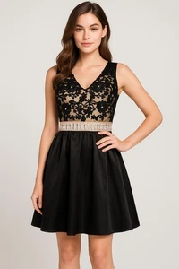 Gr. M schwarz Spitze Perlen Fit & Flare Cocktailkleid Dylan Queen Party Abschlussball Abend - Bild 1 von 9