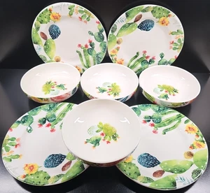 8 Pc Pier 1 Desert Cactus Dinner Plates Bowls Lot Unique Table Dining Dishes Set - Picture 1 of 24