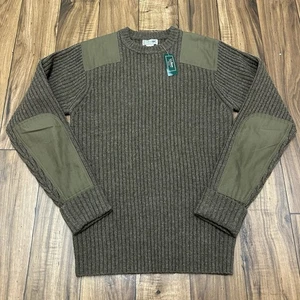 NEW LL Bean Commando Merino Lambs Wool Military Elbow Patch Sweater Men’s Medium - Picture 1 of 13