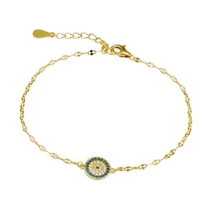 Sterling Silver Fine Fancy Chain Bracelet With Micro Pave Eye Pendant - Picture 1 of 9