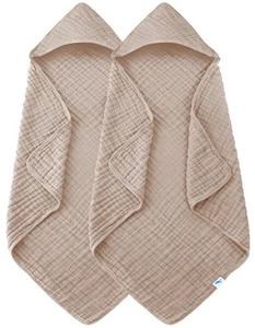 Muslin Hooded Baby Bath Towels - 2 Pack 100% Cotton Towel for Babies, Infants... - Picture 1 of 7