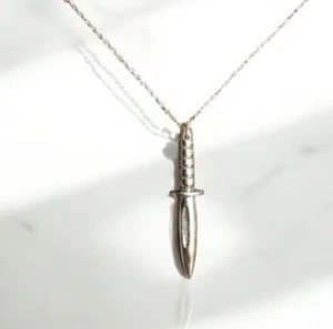 Artisan Made Minimalist Silver Dagger Necklace, 22”, 925 Sterling Silver, New - Picture 1 of 7