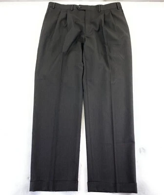 Ralph Lauren Men's Pleated Cuffed Poly Blend Gray Black Check Dress Pants 38x32 - Image 1 of 4
