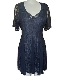 Mini abito romantico vintage anni 90 nostalgia pizzo a strati blu navy nero M - Foto 1 di 6